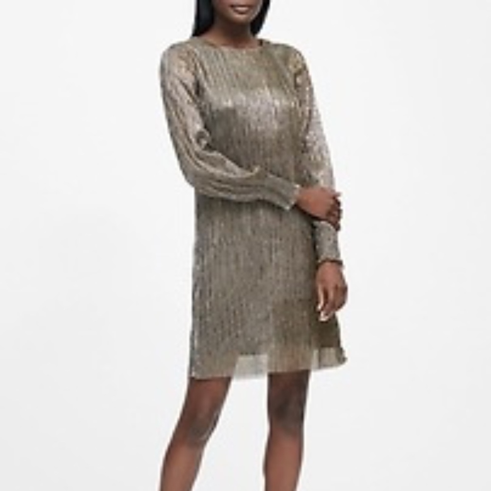 Metallic Boat-Neck Shift Dress